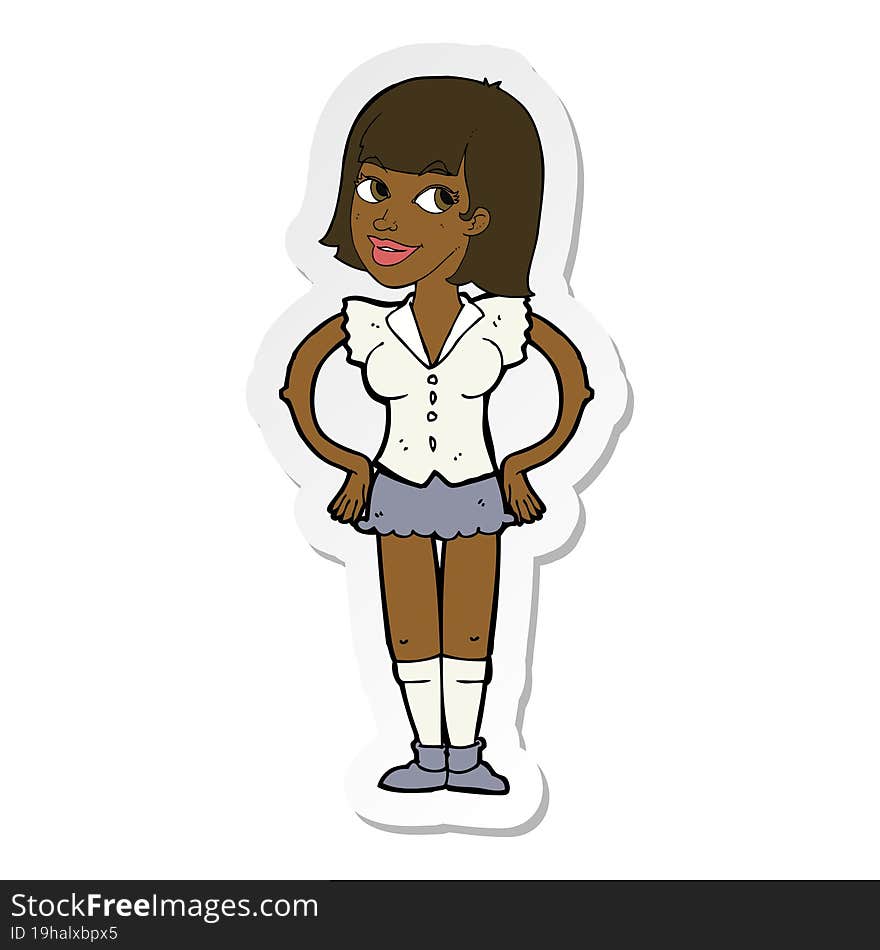 Sticker Of A Cartoon Woman With Hands On Hips