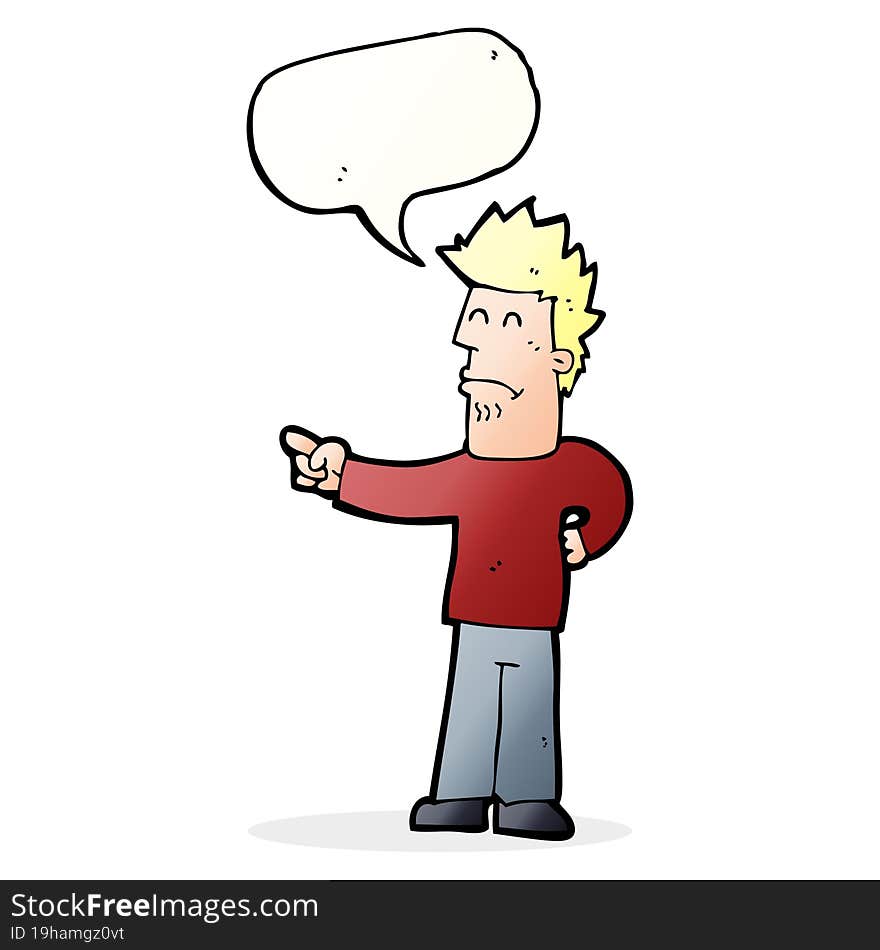 cartoon man pointing with speech bubble