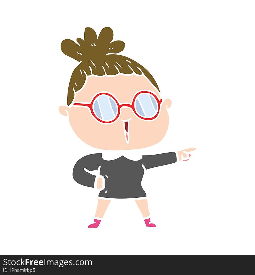 flat color style cartoon woman wearing spectacles