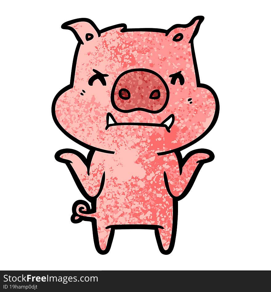 angry cartoon pig shrugging shoulders. angry cartoon pig shrugging shoulders