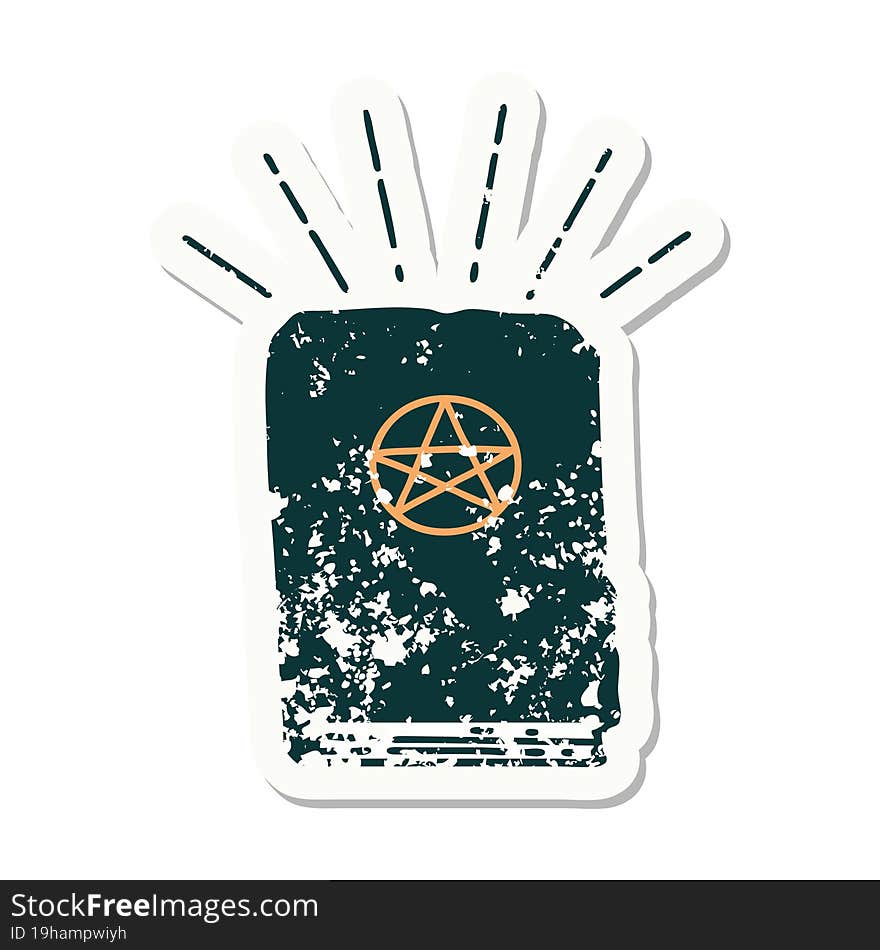 grunge sticker of tattoo style spellbook