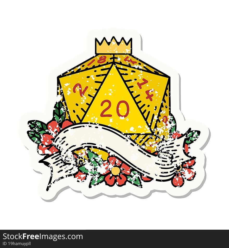 natural twenty D20 dice roll grunge sticker