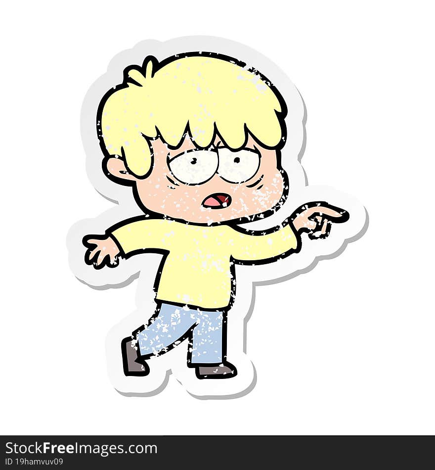 distressed sticker of a cartoon exhausted boy