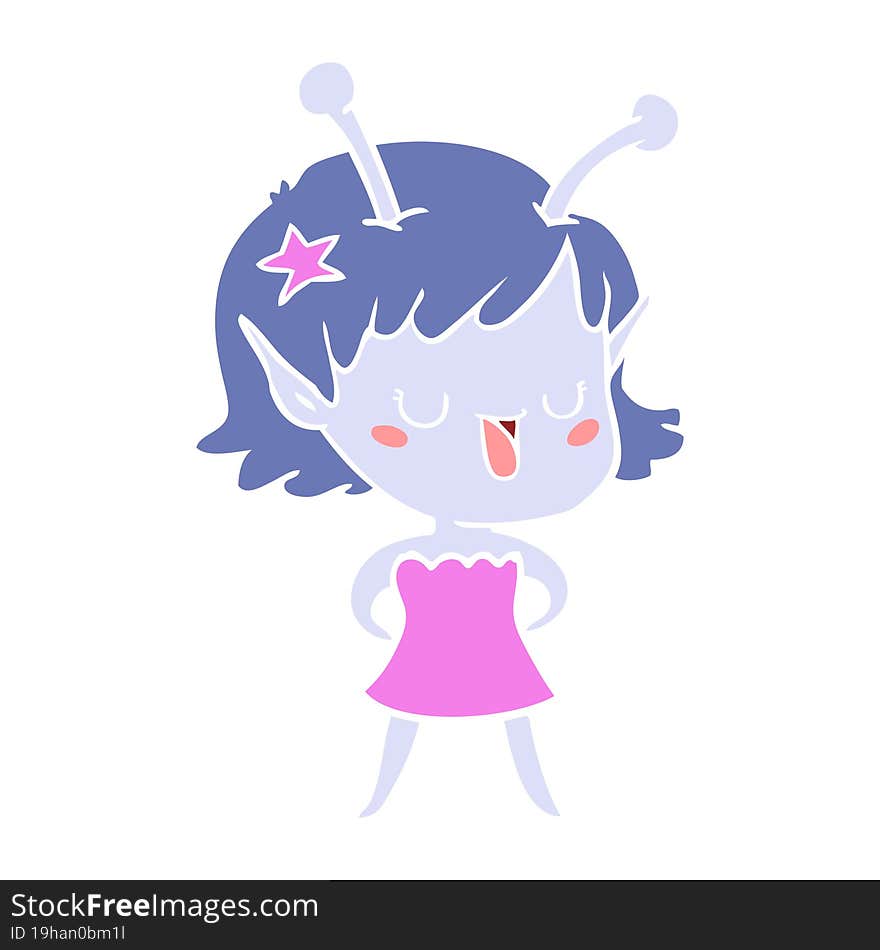 happy alien girl flat color style cartoon