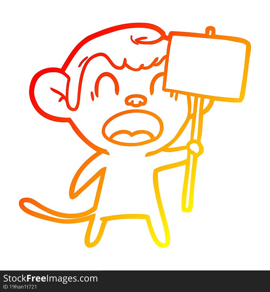 warm gradient line drawing shouting cartoon monkey