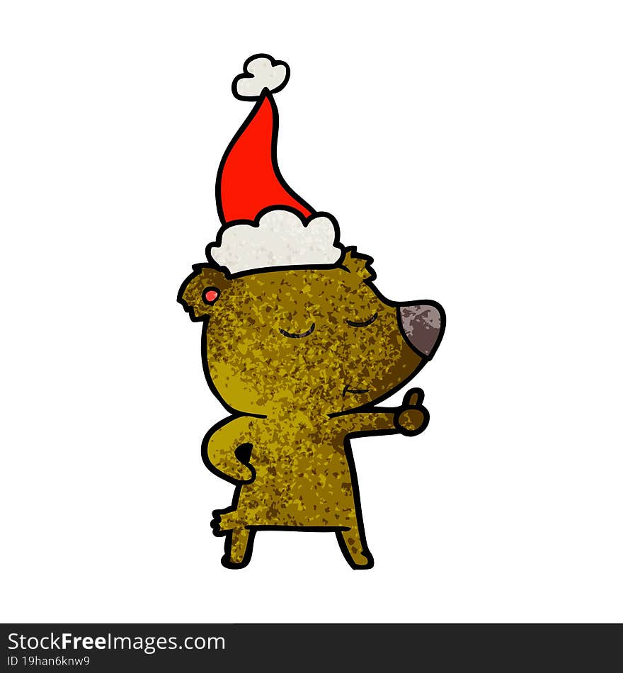 happy textured cartoon of a bear giving thumbs up wearing santa hat