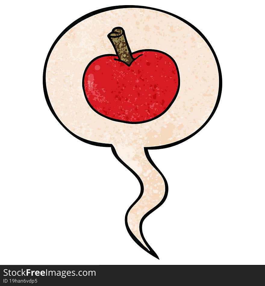 cartoon apple and speech bubble in retro texture style