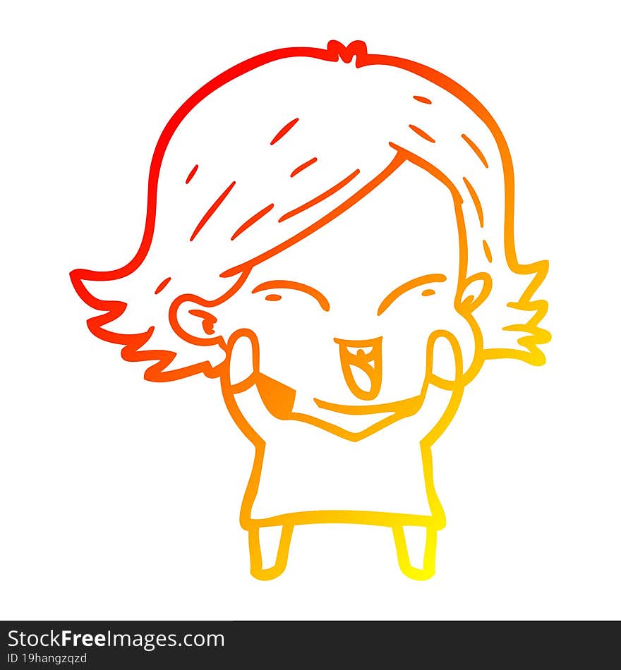 warm gradient line drawing happy cartoon girl