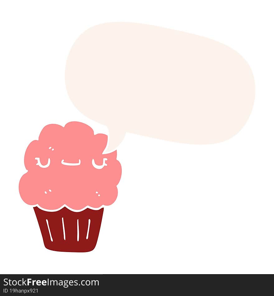 cartoon muffin and speech bubble in retro style