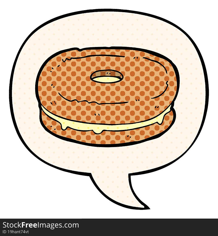 cartoon biscuit and speech bubble in comic book style