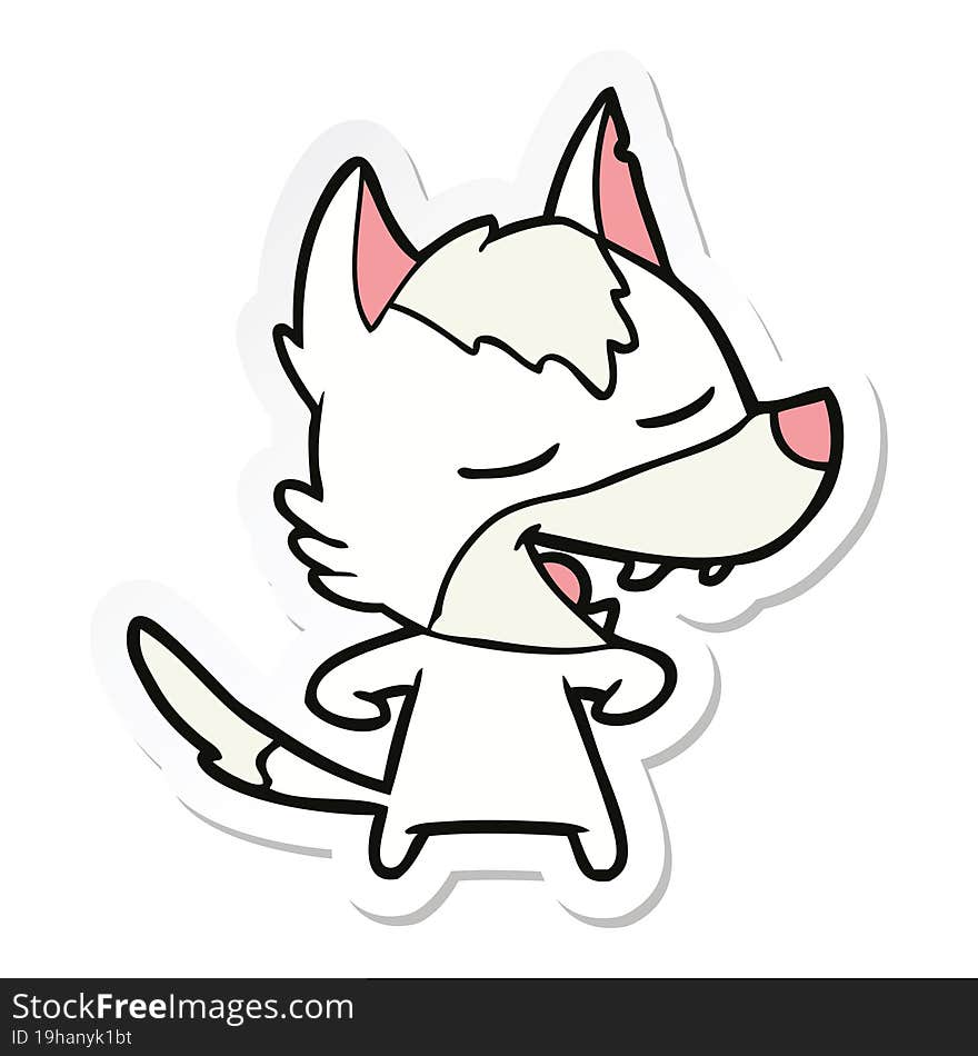 Sticker Of A Cartoon Wolf Laughing