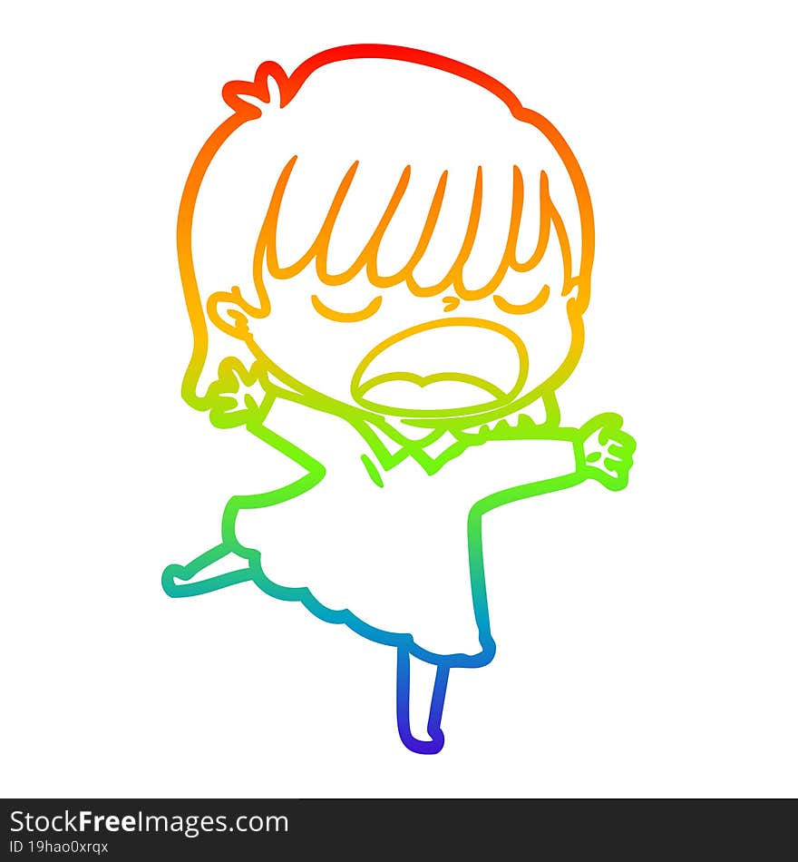 rainbow gradient line drawing cartoon woman talking loudly