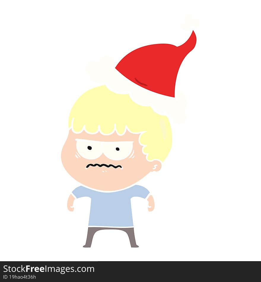 hand drawn flat color illustration of a annoyed man wearing santa hat