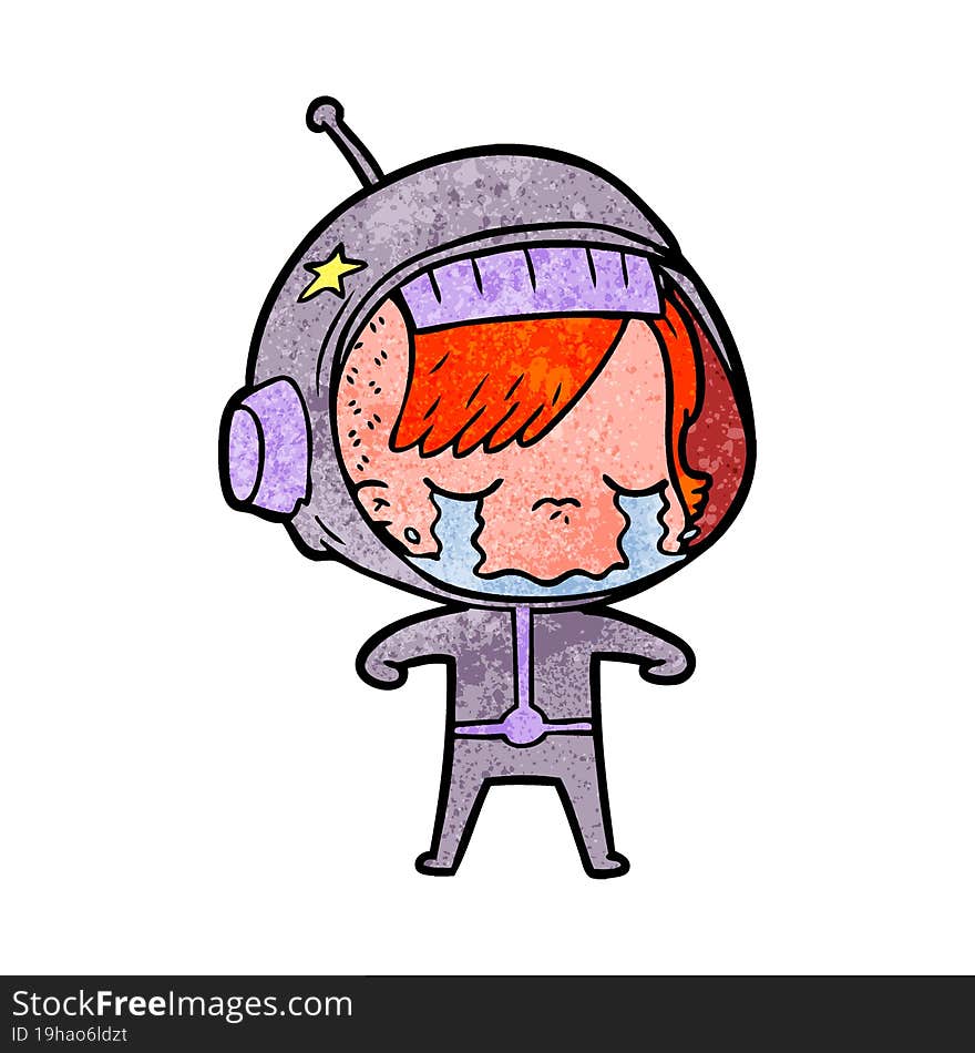 cartoon crying astronaut girl. cartoon crying astronaut girl