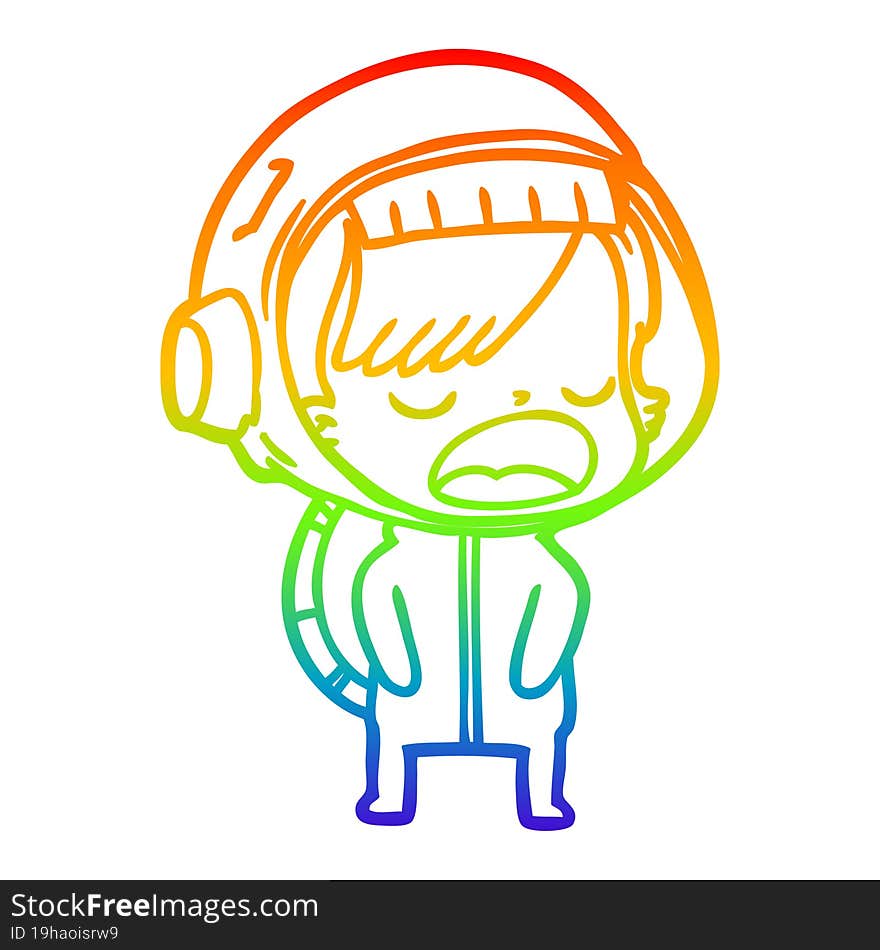 rainbow gradient line drawing cartoon astronaut woman explaining