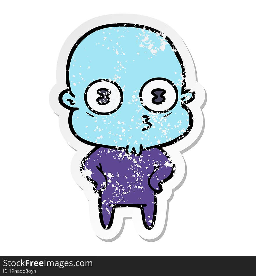 Distressed Sticker Of A Cartoon Weird Bald Spaceman