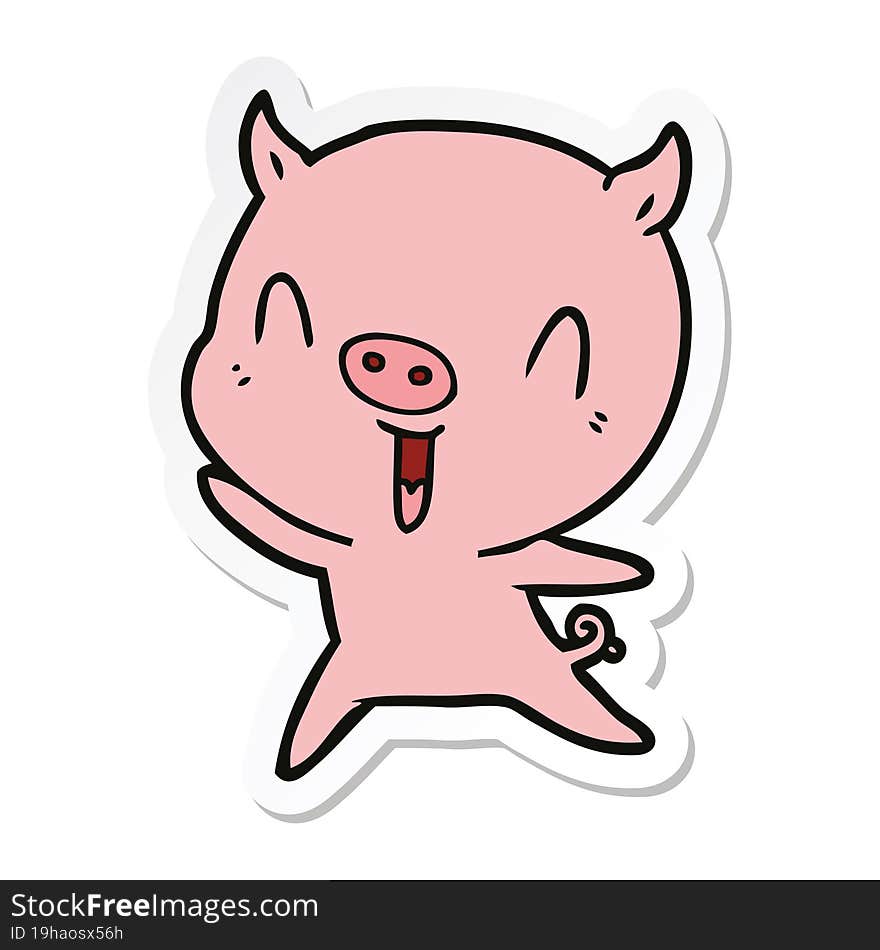 sticker of a happy cartoon pig