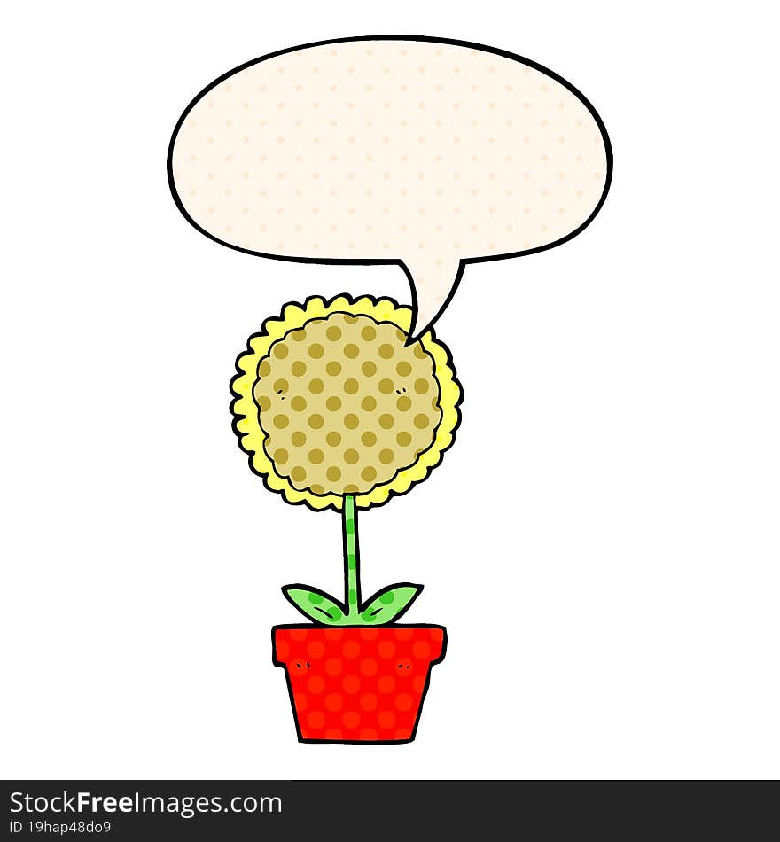 cute cartoon flower and speech bubble in comic book style