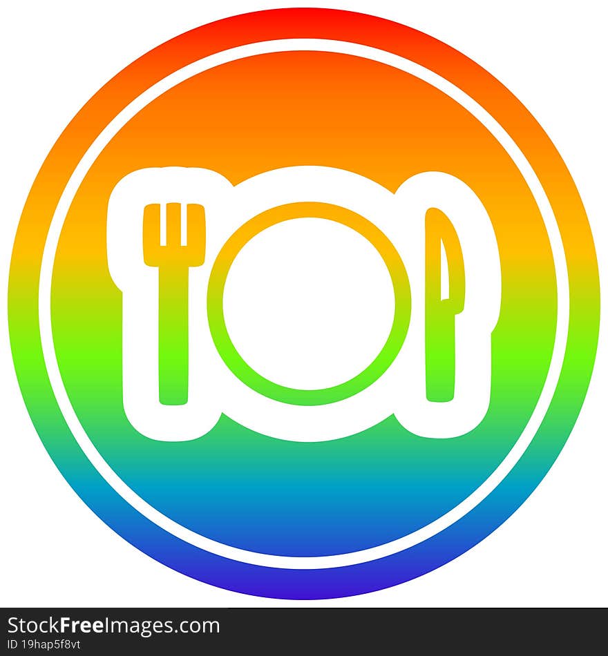 knife fork and plate circular in rainbow spectrum