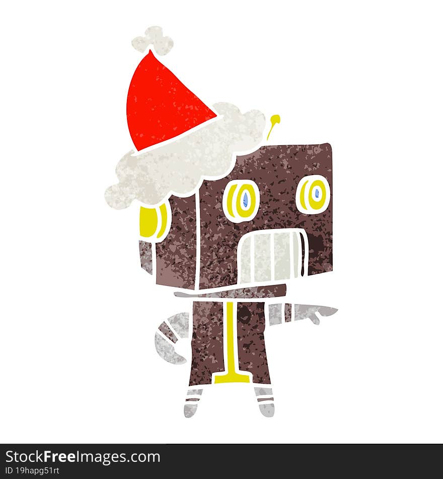 retro cartoon of a robot wearing santa hat