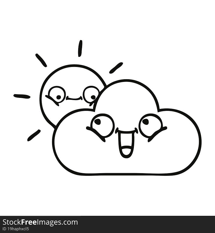 line drawing cartoon sunshine and cloud