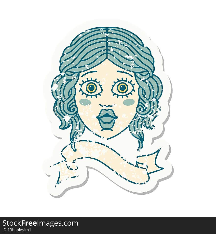 Grunge Sticker With Banner Of Female Face