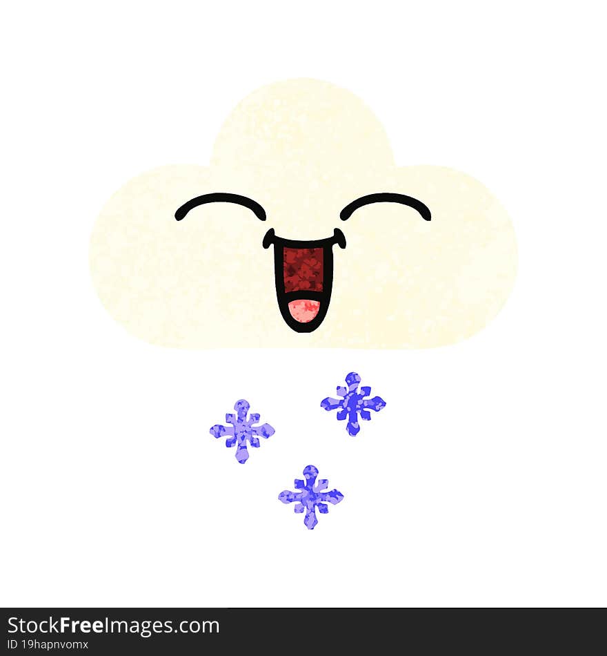 retro illustration style cartoon of a snow cloud