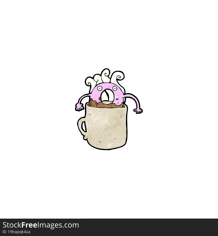 cartoon donut in coffee cup