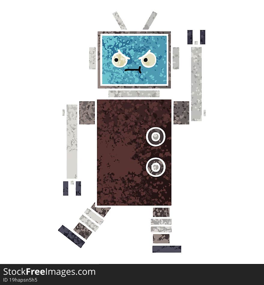 retro illustration style cartoon robot