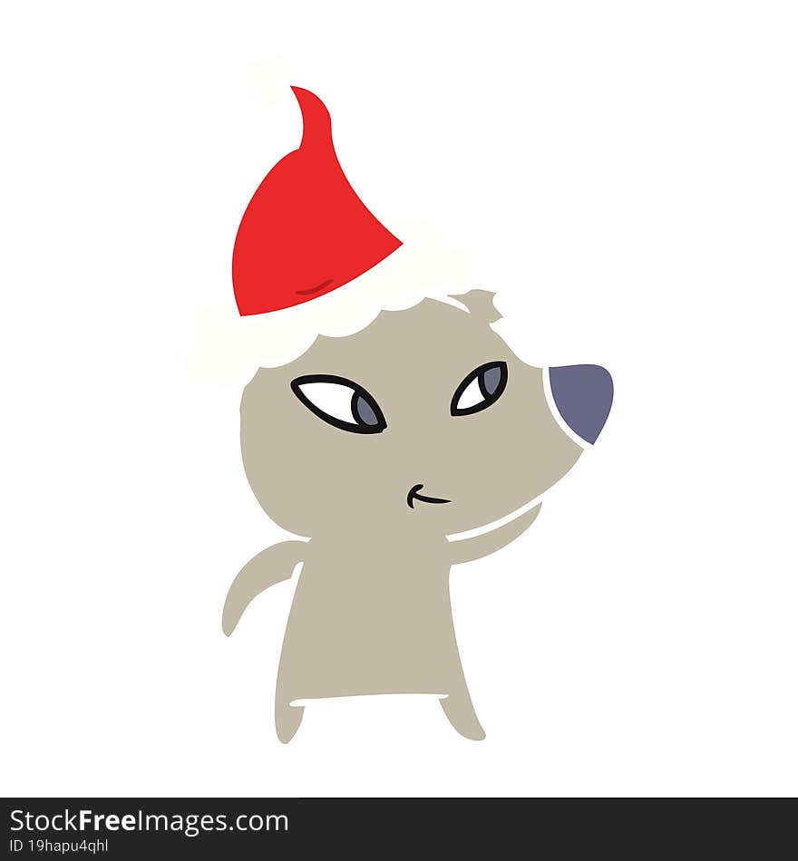 cute flat color illustration of a bear wearing santa hat