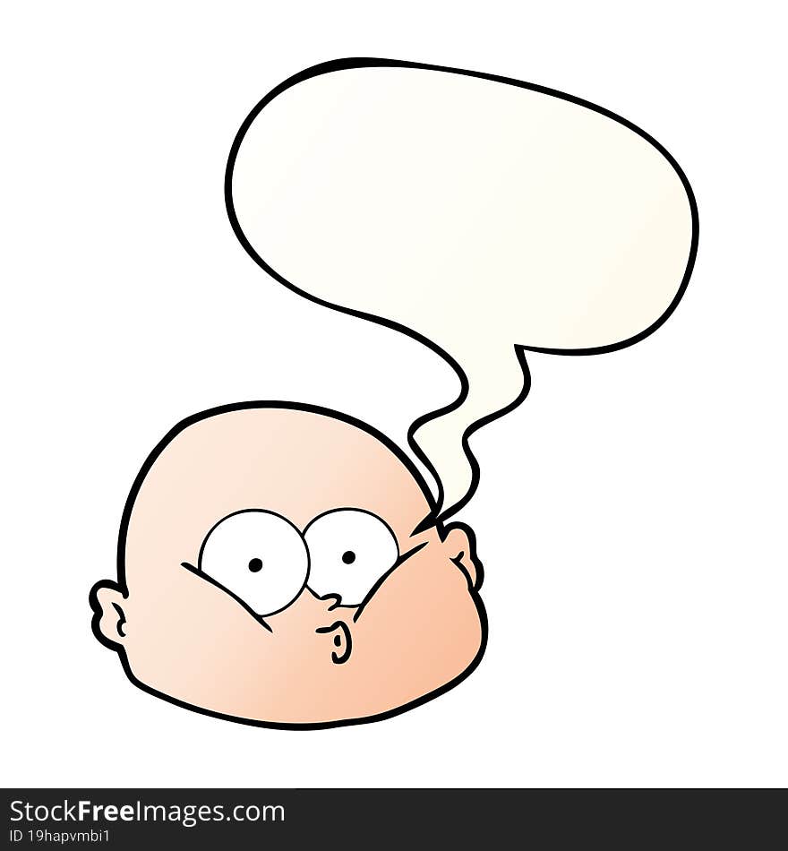 cartoon curious bald man and speech bubble in smooth gradient style