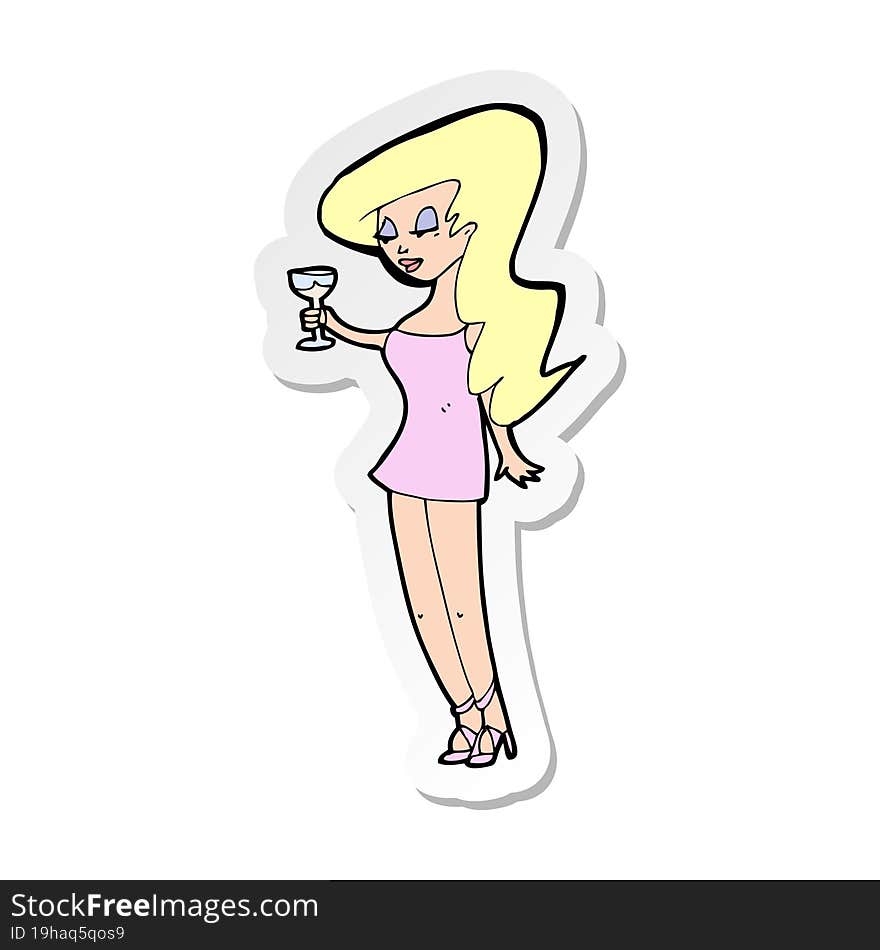 Sticker Of A Cartoon Woman At Party