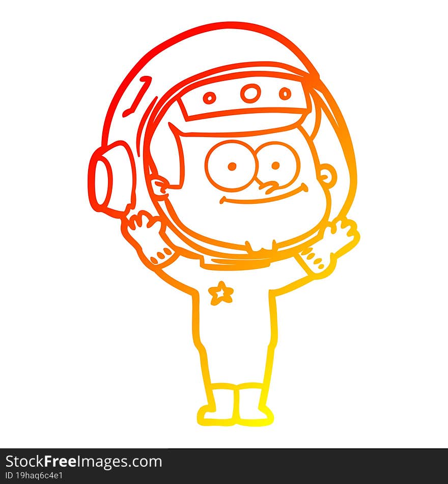 warm gradient line drawing of a happy astronaut cartoon