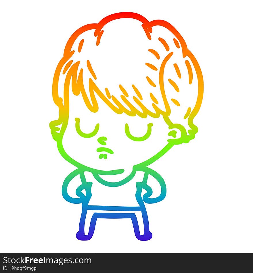 rainbow gradient line drawing of a cartoon woman