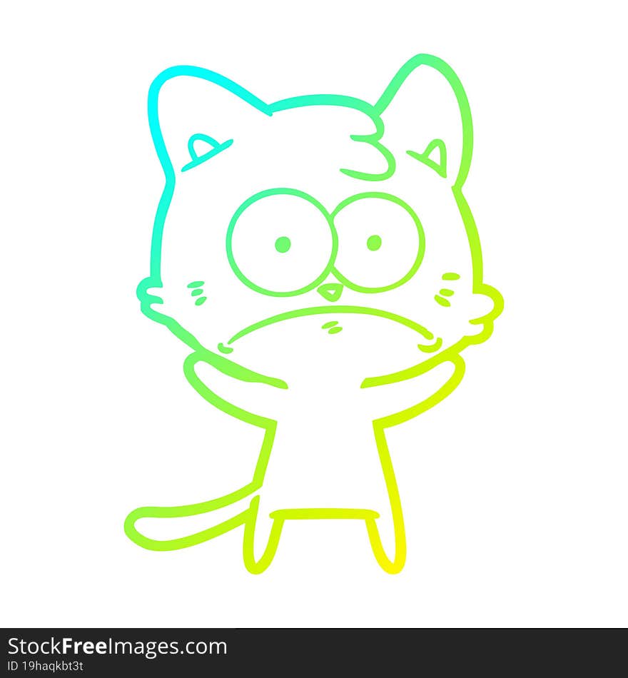 Cold Gradient Line Drawing Cartoon Nervous Cat