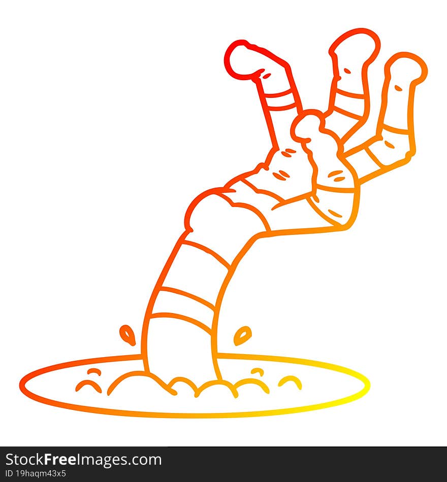 warm gradient line drawing of a cartoon spooky monster hand