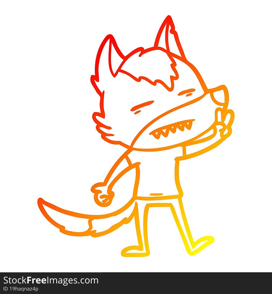 warm gradient line drawing cartoon wolf showing teeth