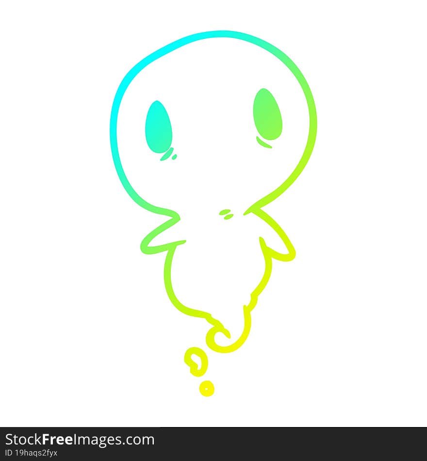 cold gradient line drawing of a cute ghost