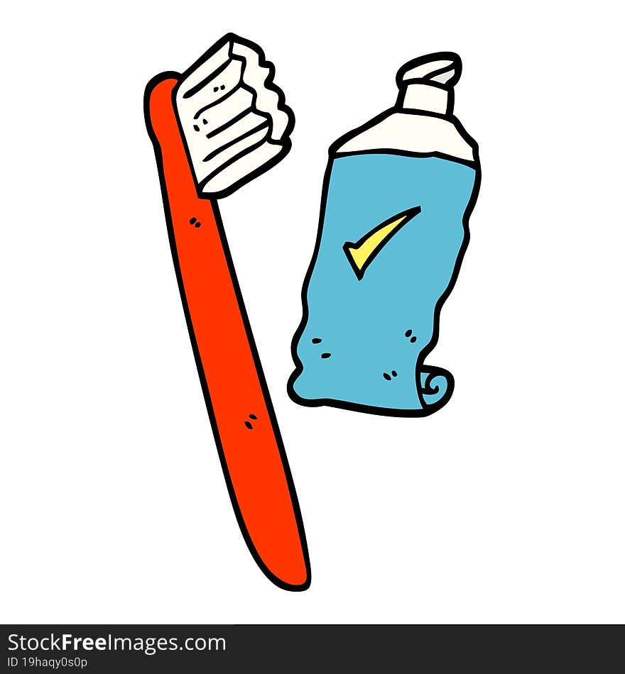 hand drawn doodle style cartoon tooth brush and paste