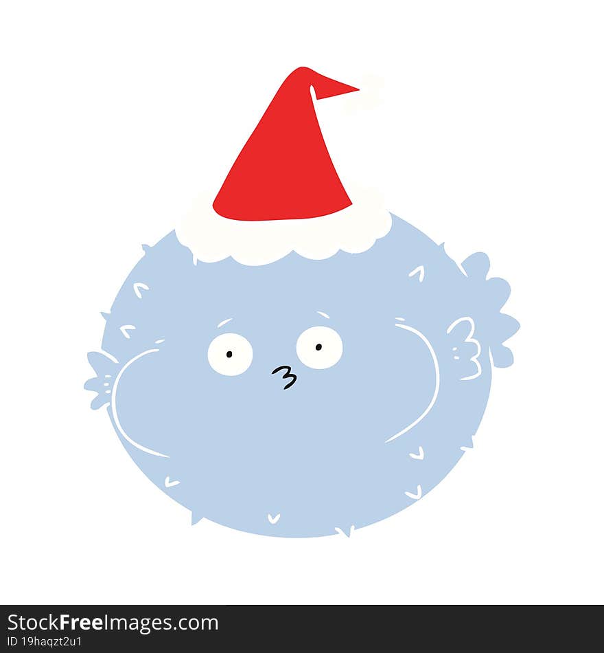 Flat Color Illustration Of A Puffer Fish Wearing Santa Hat