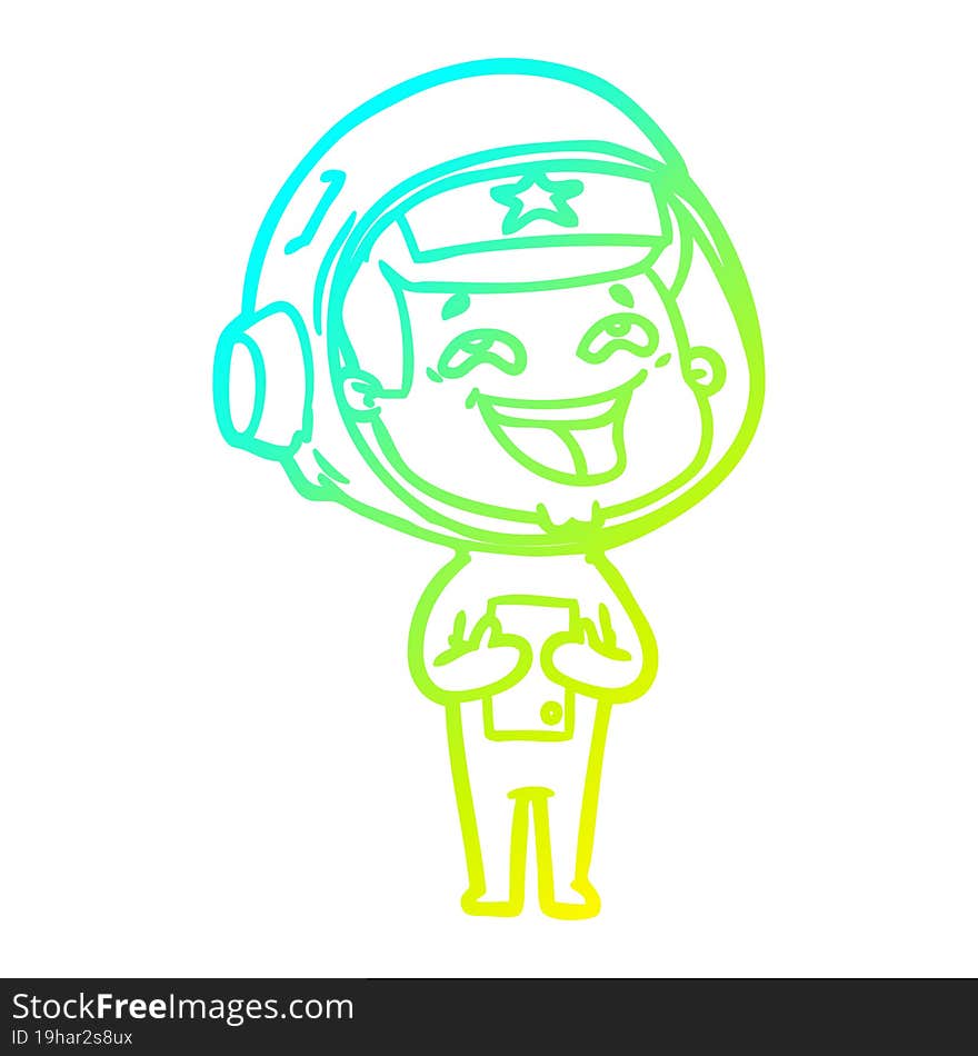 Cold Gradient Line Drawing Cartoon Laughing Astronaut