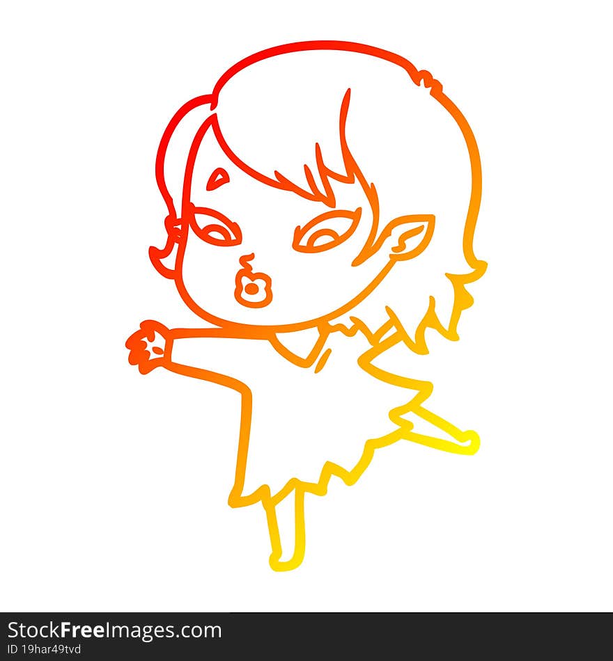 Warm Gradient Line Drawing Cute Cartoon Vampire Girl