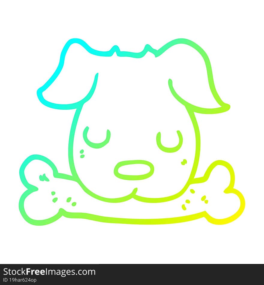 Cold Gradient Line Drawing Cartoon Dog With Bone