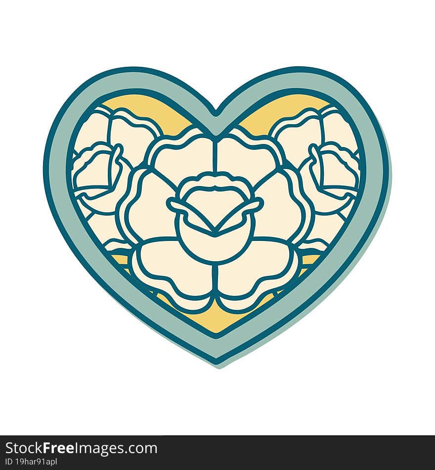 Tattoo Style Sticker Of A Heart And Flowers