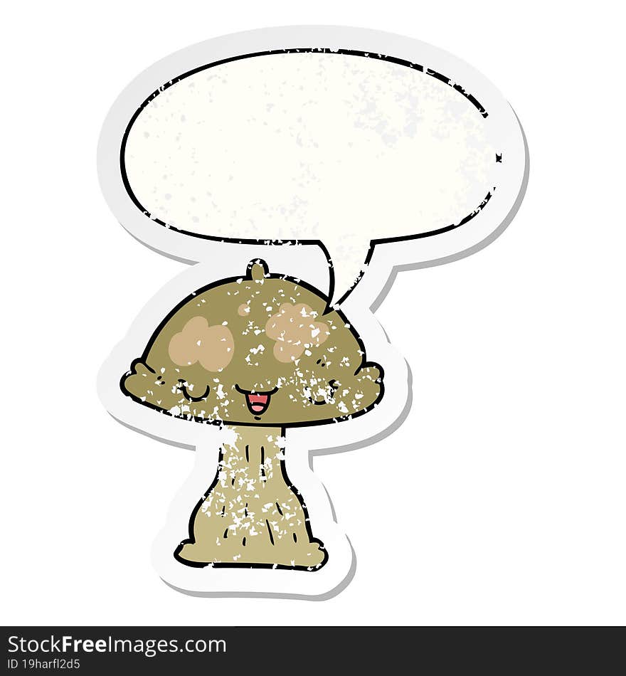 Cartoon Toadstool And Speech Bubble Distressed Sticker