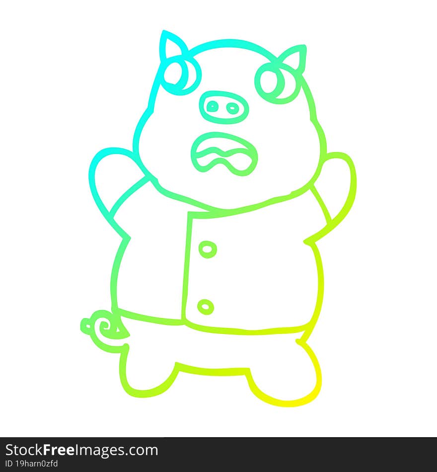 Cold Gradient Line Drawing Cartoon Funny Pig