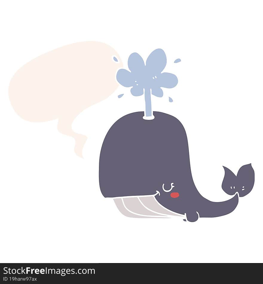 cartoon whale with speech bubble in retro style