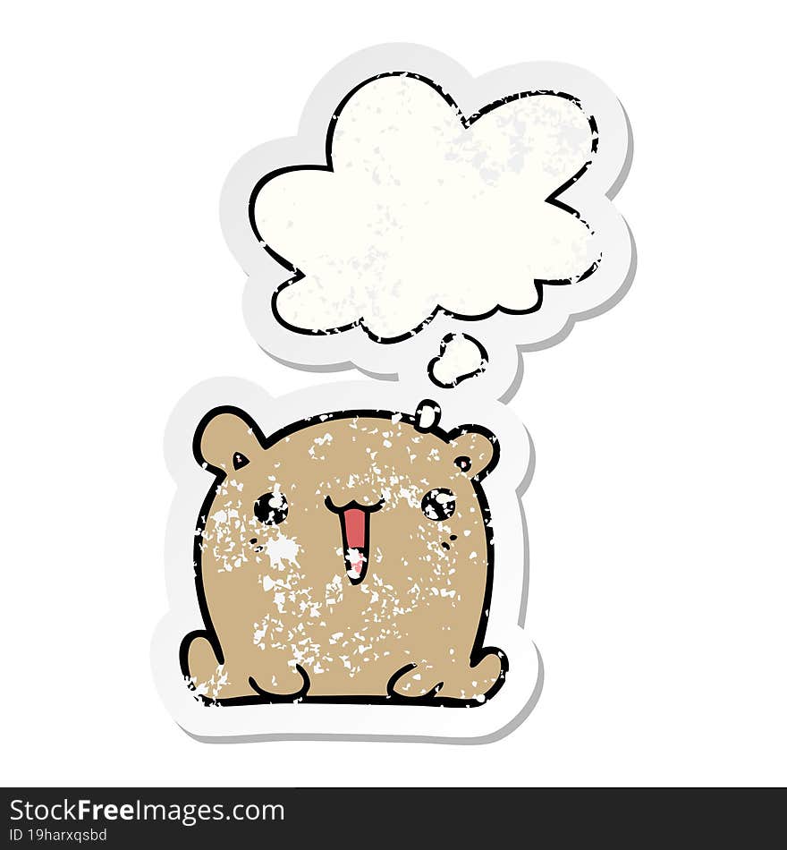 cute cartoon bear and thought bubble as a distressed worn sticker