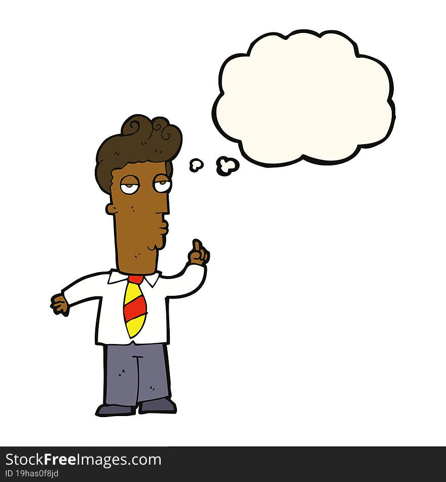 cartoon bored man asking question with thought bubble