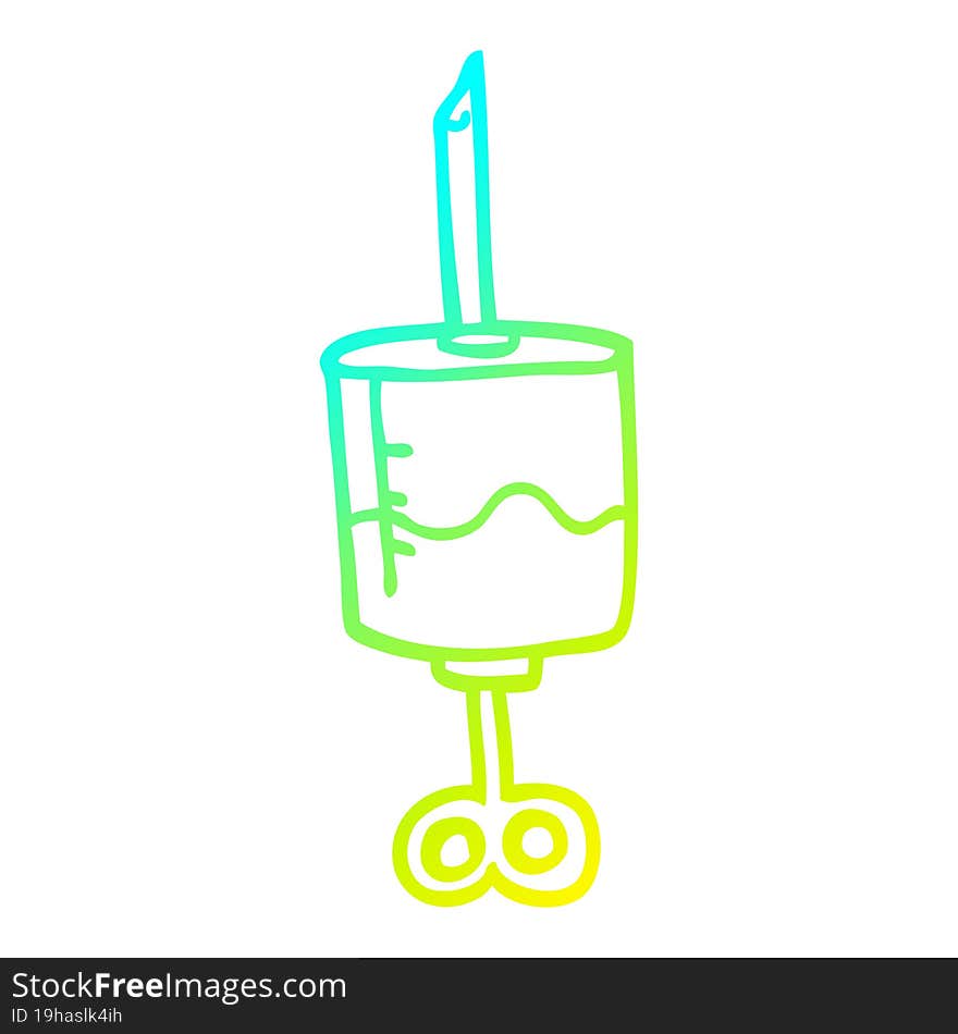 Cold Gradient Line Drawing Cartoon Of Blood Filled Syringe